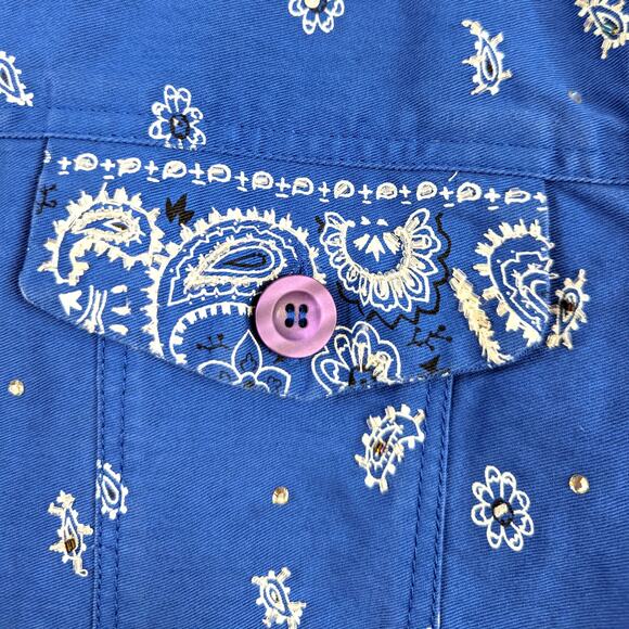 Vintage 90s Y2K Jean Denim Jacket Embroidered Paisley Retro Rhinestones Blue L - Picture 4 of 8